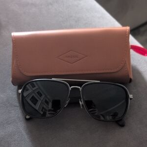 Fossil Men's Black Sunglasses with Tan Case